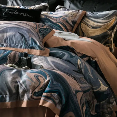 Luxury Vintage Contrast Painting Print Lyocell Cotton Soft Silky Bedding Set